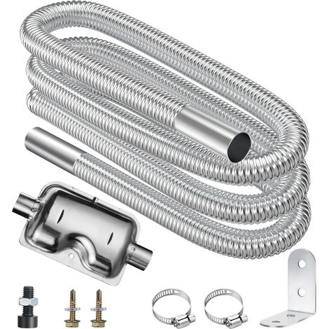 Auspuffrohr mit Schalldämpfer, 300 cm, 25 mm, tragbares, flexibles Edelstahl-Auspuffrohr mit 2 Edelstahlklemmen, für Diesel-Autoheizung