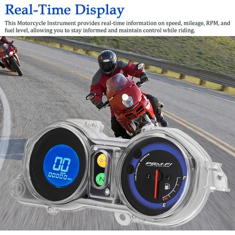 Motorrad-LCD-Tachometer, Kilometerzähler bis 10.000 U/min, 199 km/h, elektronischer Drehzahlmesser, Kraftstoffstandanzeige, 12 V, unterstützt 7 Farb-Hintergrundbeleuchtungseinstellungen, Umschaltbar z (1/4)