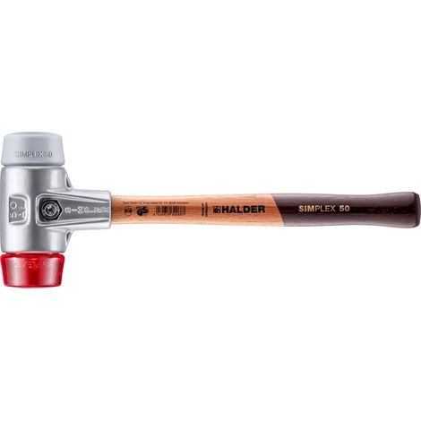 HALDER SIMPLEX Schonhammer Ø 50 mm TPE-mid grau / Plastik rot mit Aluminiumgehäuse (1/5)