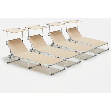 4 Lettini spiaggia mare pieghevoli con tettuccio brandina California - Beige