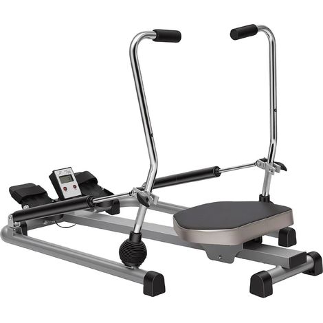 Machine à ramer avec écran LCD, rameur pliable de 106 cm × 66 cm × 10 cm, rameur réglable avec siège souple, écran LCD et longue barre, appareil d'entraînement avec niveaux de résistance de 15 à 55 kg