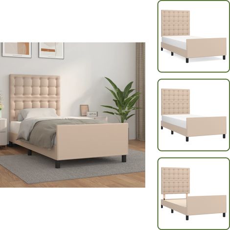 The Living Store Bettgestell mit Kopfteil Cappuccino-Braun 90x200 cm Kunstleder - Bettrahmen - Schlafzimmermöbel - Kunstlederbettwäsche - Doppelbett - Boxspringbett (1/5)