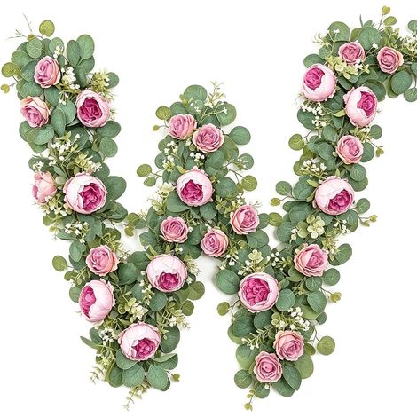 Set of 2 eucalyptus garlands with peonies and gypsophila (1/5)