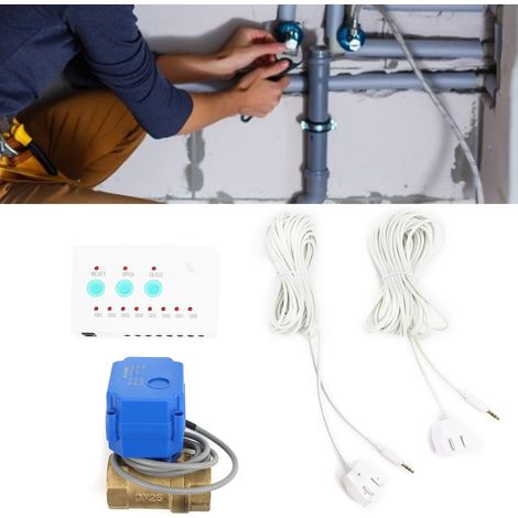 Système intelligent de détection de fuites domestiques avec capteur à bille en laiton DN25 à double canal et à vanne unique (norme européenne) (1/5)