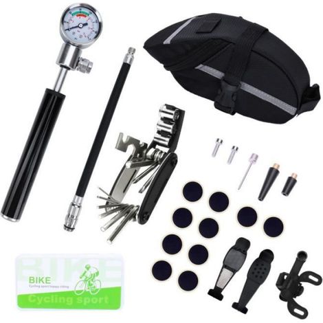 Trousse D'outils De Vélo,Outil De Réparation De Tournevis 16 En 1, Avec Leviers De Pneu,Pompe À Vélo,Râpe En Métal Et Kit De Patch (1/4)