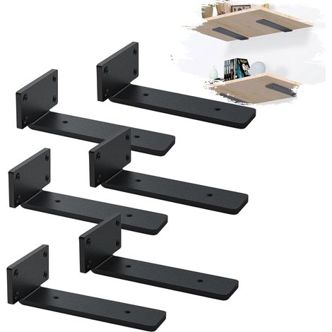Set of 6 wall shelf brackets, industrial style, heavy-duty brackets, wall shelf support, black (15 cm) (1/5)
