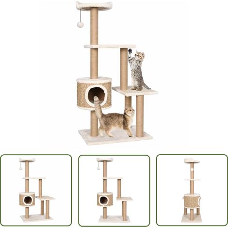 The Living Store Katzen-Kratzbaum 123 cm Seegras - Katzenkratzbaum - Kratzbaum - Katzenmöbel - Seegraskratzbaum - Katzenspielplatz (1/5)