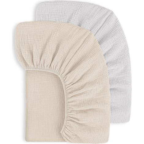 Lot de 2 Draps housses, 100% Coton mousseline, 60x120cm, élastique 360°, pour lit bébé voyage (1/5)