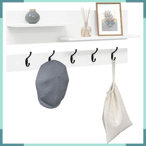 Porte-manteau mural - 874419 - Blanc - 2 étagères - Crochets (1/5)
