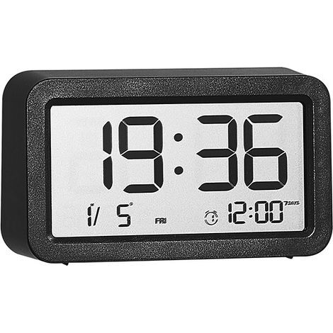Mini réveil numérique, alimenté par piles, alarme puissante, affiche la température ambiante et la date, format voyage, noir. (1/4)