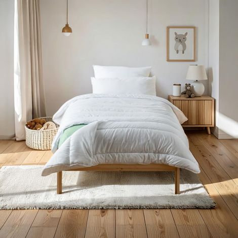Couette enfant 140x(150+50)cm Spéciale Lit Évolutif, Couette Tempérée Extensible jusqu'à 140x200 cm, Lavable à 95°, Blanc (1/5)