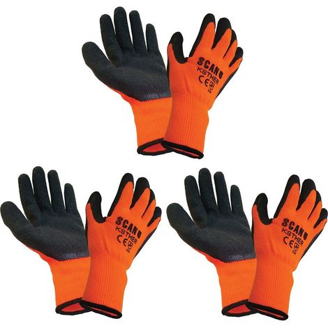 Scan Orange Knitshell Dipped Thermal Work Gloves Size 10 Large Pack of x3 Pairs (1/2)