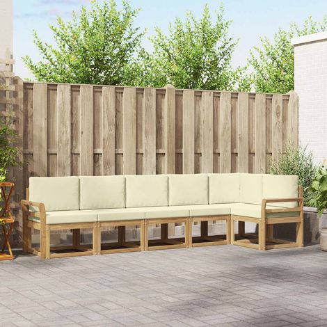 vidaXL Conjunto de sofás de exterior 6 uds. Blanco y Crema Poliéster (1/5)
