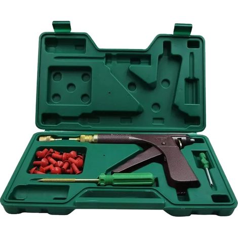 Kit de reparación de pinchazos, compatibilidad universal, uso rápido en emergencias, color verde. (1/2)