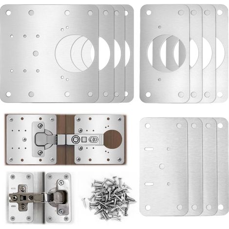12 Pièces plaques réparation charnières, plaques de réparation charnières en acier inoxydable avec vis, pour réparation de portes et de meubles (1/5)