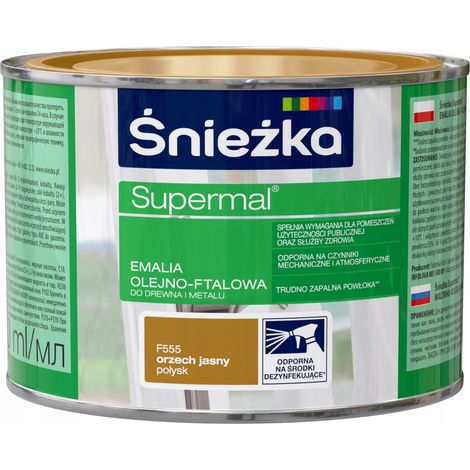 Peinture à l'huile et au phtalate Śnieżka pour bois 0,4 l Noyer clair F555 brillant 1 pc. (1/3)