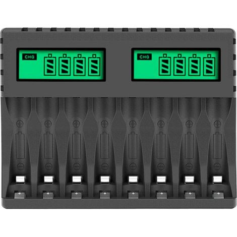 Chargeur de piles rechargeables à 8 emplacements, charge rapide pour piles AA et AAA, avec port USB (1/5)