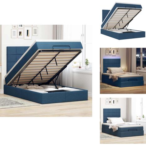 Cadre de lit ottoman avec matelas bleu 120x200 cm tissu - Cadre De Lit Ottoman - Cadres De Lit Ottomans - Cadre De Lit - Cadre De Lit Avec Rangement (1/5)