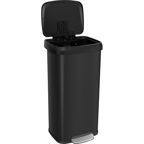 Poubelle Cuisine 68L en Acier Inox, Rectangulaire Pédale Amortisseur, Casier pour Désodorisant, Couvercle Fermeture Douce, Anti-Empreintes, Noir (1/5)
