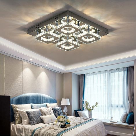 Square Large-size LED Ceiling Light Crystal Chandelier Pendant Lamp, Cool White (1/5)