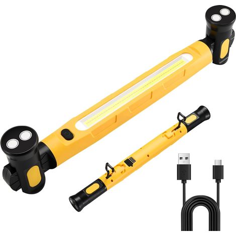 Bande Lumineuse LED Magnétique Rechargeable pour Capot de Voiture - Double Source Blanche et Jaune - Crochets - Lampe de Travail COB - Jaune (1/5)