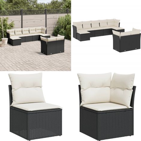9-tlg. Garten-Sofagarnitur mit Kissen Schwarz Poly Rattan - Gartenmöbel - Rattan Möbel - Lounge Set - Gartenlounge - Außengartenmöbel - Home & Living (1/5)