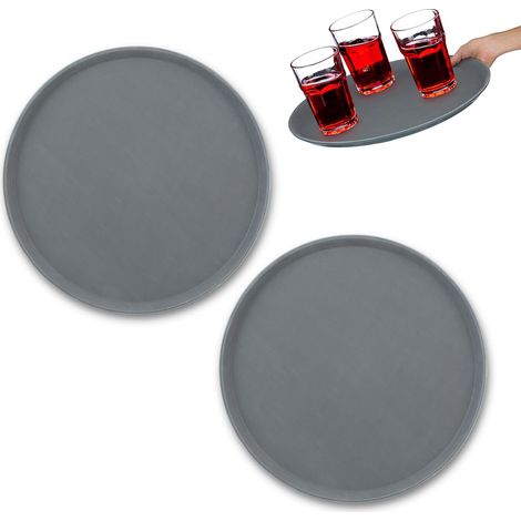 , Plateau de Service, Lot de 2, Surface antidérapante, Design Rond, diamètre : env. Gris (1/5)