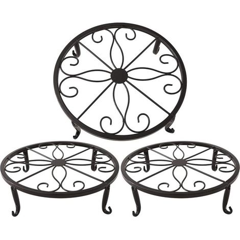 Support de pot de fleurs noir 23 x 23 x 11,5 cm, support de plantes succulentes en fer, support de plantes rétro d'intérieur et d'extérieur, 3 pièces (1/5)