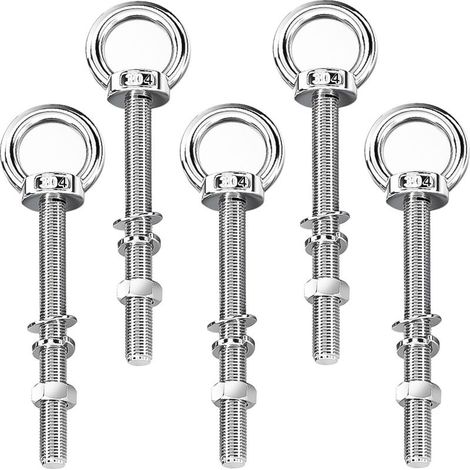 5 Pièces Boulon a Oeil Long M8 × 140 mm, Anneau de Levage en Acier Inoxydable, Amovible, Avec Rondelles et Ecrous Hexagonaux, Boulons à Oeil pour Fixation et Suspension (Argent) (1/5)