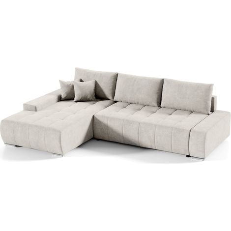 Ecksofa Sofa mit Schlaffunktion VOGAR Stoff Aston Creme Ottomane Links (1/4)