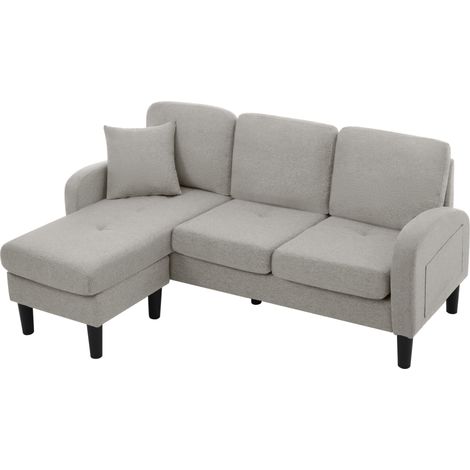 Divano angolare a L modulare con chaise longue 3 posti 166 x 118 x 77 cm tessuto traspirante grigio (1/5)
