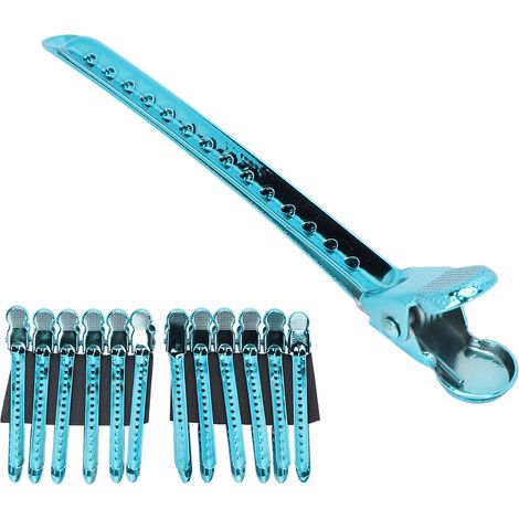 Lot de 12 pinces à bec de canard, pinces monoblocs, pinces en acier pour séparation de mèches, pinces de coiffure, pinces pour chignon, bleues (1/5)