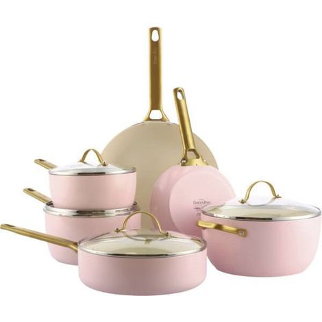 GreenPan CC008483-001 Padova Reserve Set di pentole 10 pezzi in alluminio con rivestimento ceramico antiaderente rinforzato con diamanti adatto a tutti i piani cottura inclusa induzione colore Rosa