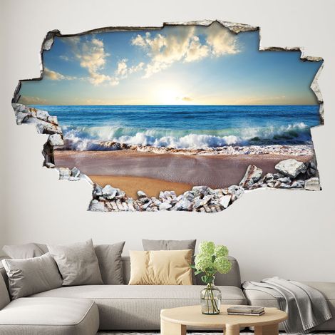 Stickers Trompe l'oeil trou dans le mur - Vue Mer - 20 x 32 cm (1/3)
