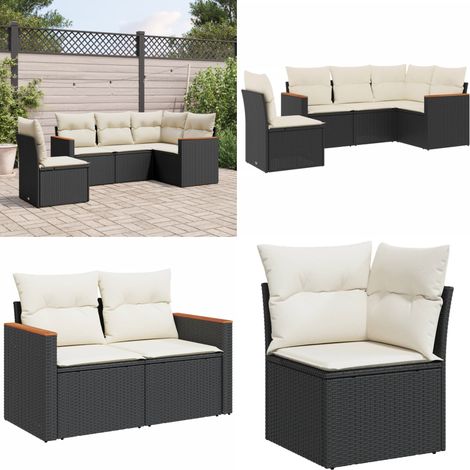 Salon de jardin 5 pcs avec coussins noir résine tressée - Salon De Jardin - Mobilier De Jardin - Salon Extérieur - Set De Canapés - Résine Tressée - Home & Living (1/5)