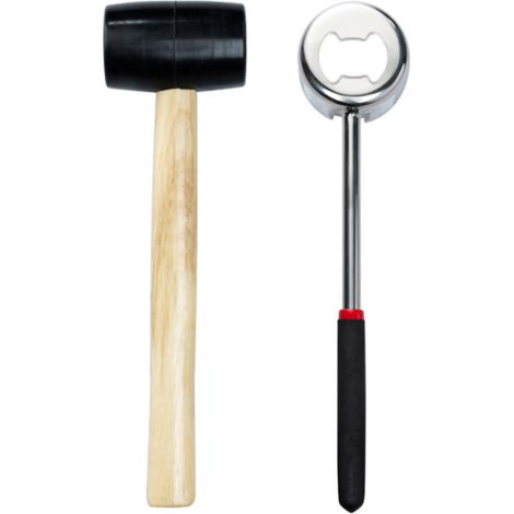 Set di attrezzi per aprire le noci di cocco, rompi-cocco in acciaio inox con martello in gomma per noci di cocco giovani (aprisaco) (1/2)