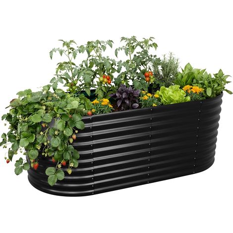 Letto rialzato Relaxdays, metallo zincato, per fiori, piante e ortaggi, 80x160x80 cm, semicerchio, nero