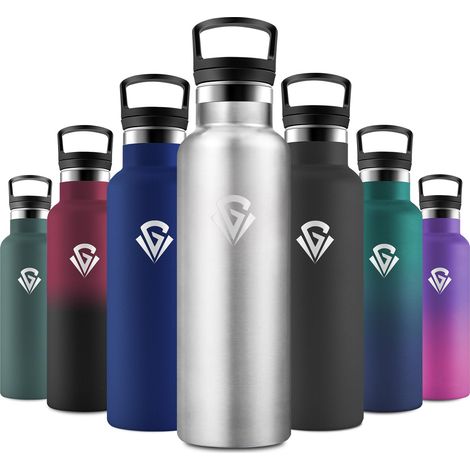Gourde Inox 500ml, Bouteille d'eau avec Paille, Étanche et Réutilisable, sans BPA, pour Adulte, l'école, Voyage, Randonnée, Sport (1/5)
