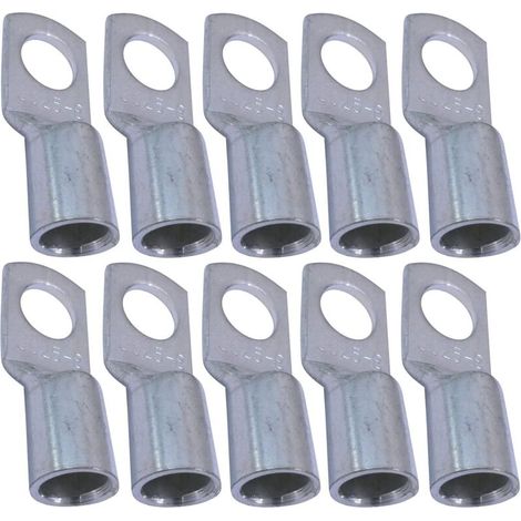 Packung mit 10 Rohrringkabelschuhen – Ø 8 mm – Unisoliert – 25 mm² Leiterquerschnitt – Elektrischer Drahtverbinder – Silberfarben