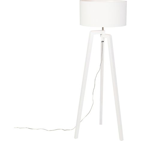 QAZQA Floor Lamp Tripod White Wood with White Lampshade 50 cm -