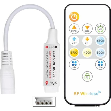 RF Remote Control 13 Keys for LED - Temperature Dimmer 2700K-6500K, Miniature Controller 5V-24V/6A Compatible LED Strips