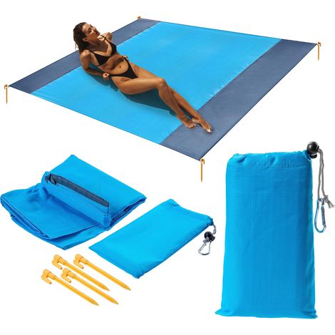 Couverture de pique-nique, 200 x 210 cm, couverture de plage en polyester, imperméable, avec piquets et mousquetons, idéale pour la randonnée (200 x 210 cm) (1/5)