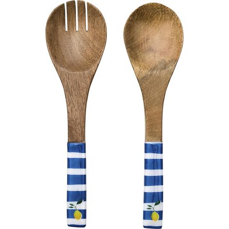 Ensemble de couverts à salade en bois de manguier rayé (1/4)