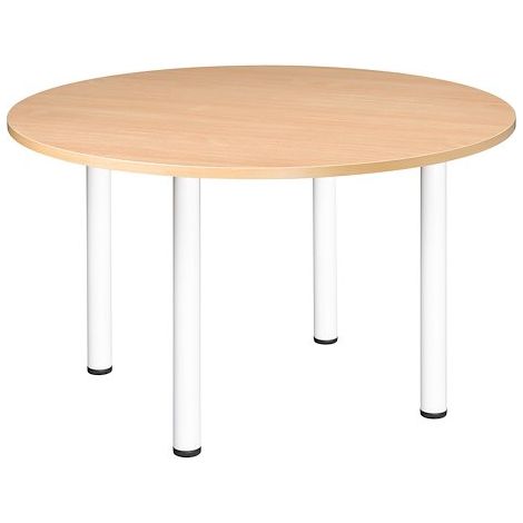 Table ronde 120 cm plateau hêtre pieds tube blanc Essens - Maxiburo