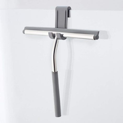 Raclette de douche en acier inoxydable de qualité supérieure, sans Perçage, raclette de douche en siliCône pour miroirs, fenêtres, nettoyage du verre - Gris (1/5)