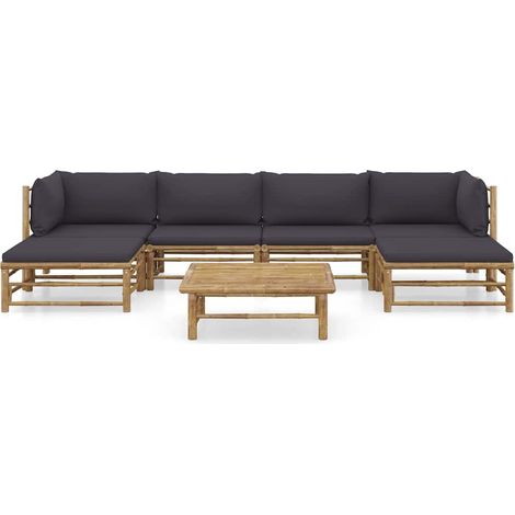 Maison Exclusive - Set Divani da Giardino 7 pz con Cuscini Grigio Scuro in Bambù (1/5)