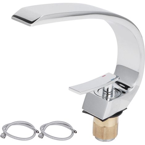 G1/2 Curve Design Warm- und Kaltwasser-Waschtischarmatur mit Schlauch