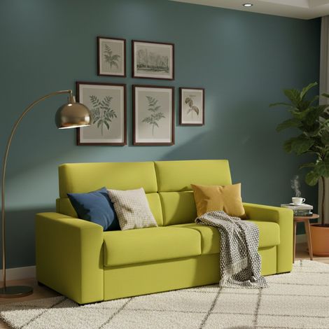 Divano Letto 3 Posti Marcon, Sfoderabile, Contenitore Made in Italy, Lavabile, 220x95 cm Verde (1/5)