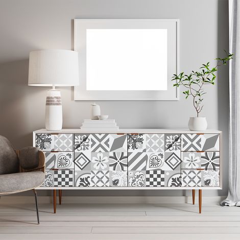 Sticker Mural Carrelage adhésif Cuisine Salle de Bain - 24 STICKERS CARREAUX DE CIMENT MEUBLE CABESTANY - 24stickers15x15cm (1/5)