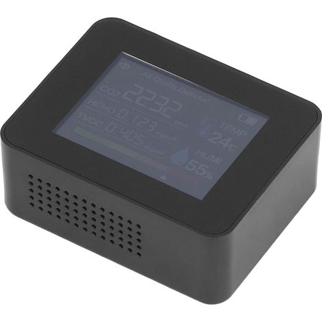 Tragbarer Kohlendioxiddetektor, USB-wiederaufladbar, Temperatur- und Feuchtigkeitsmesser mit Farbbildschirm für den Heimgebrauch (schwarz). (1/5)